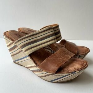 Born boho striped brown leather strappy sandals wedges shoes women's size 8 (39)